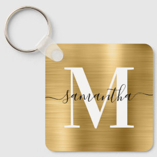 Porte-clés Monogramme de signature moderne feuille d'or