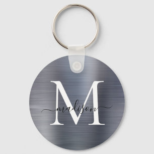 Porte-clés Monogramme de style féminin en métal brossé gris a