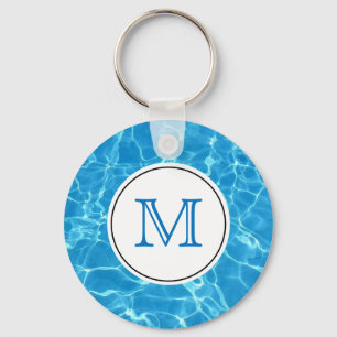 Porte-clés Monogramme d'eau de piscine bleu étincelant