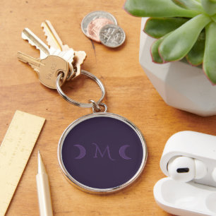 Porte-clés Monogramme des lunes de croissant de violet poussi