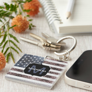 Porte-clés Monogramme drapeau américain Rustique Rouge Blanc