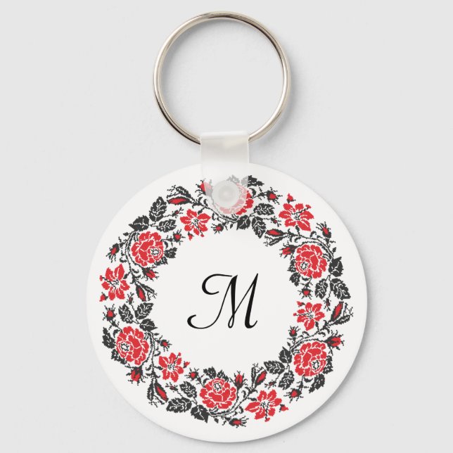 Porte-clés Monogramme du Modèle Motif rose (Recto)