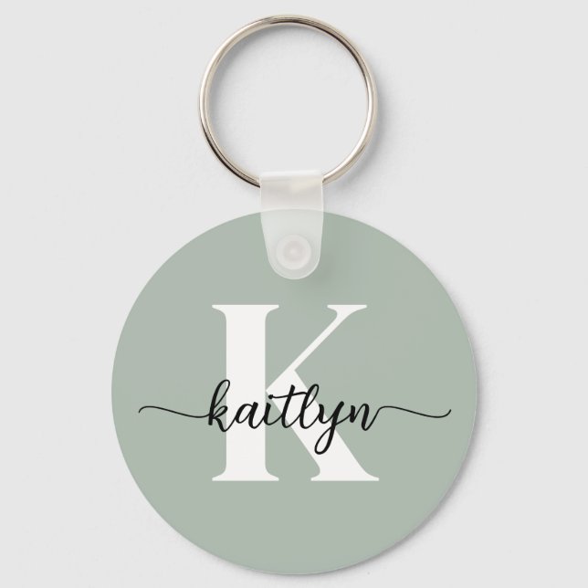 Porte-clés Monogramme écriture vert sauge (Recto)