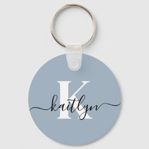 Porte-clés Monogramme élégant en bleu poussiéreux