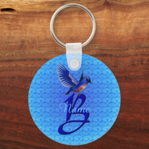 Porte-clés Monogramme élégant initial B personnalisé Bluebird