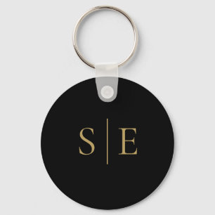 Porte-clés Monogramme Élégant Noir Et Or Minimaliste