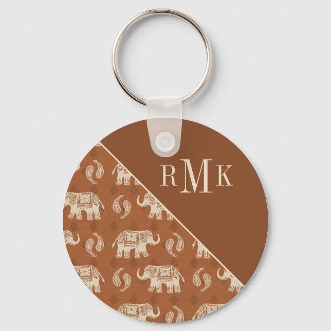 Porte-clés Monogramme | Elephant Orange Caravan Motif (Recto)