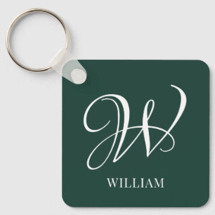 Porte-clés Monogramme Émeraude Élégant Personnalisé Initial
