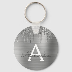 Porte-clés Monogramme en acier inoxydable argenté faux paille