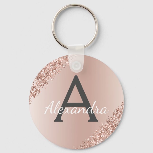 Porte-clés Monogramme en acier inoxydable faux or rose (Recto)