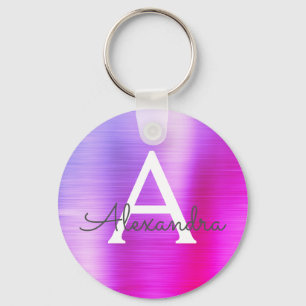 Porte-clés Monogramme en acier inoxydable faux rose et violet