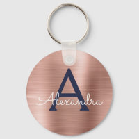 Monogramme en acier inoxydable or rose Navy Blue