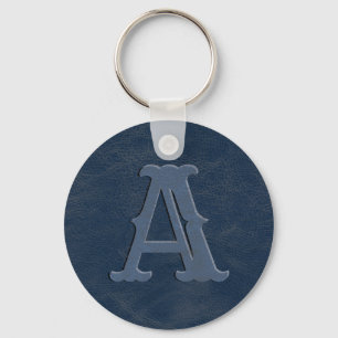 Porte-clés Monogramme en cuir bleu rustique