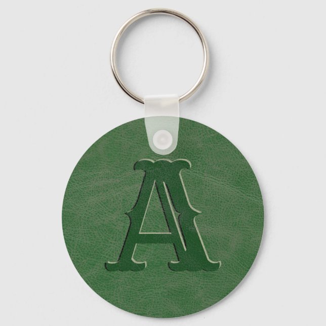 Porte-clés Monogramme en cuir vert rustique (Recto)