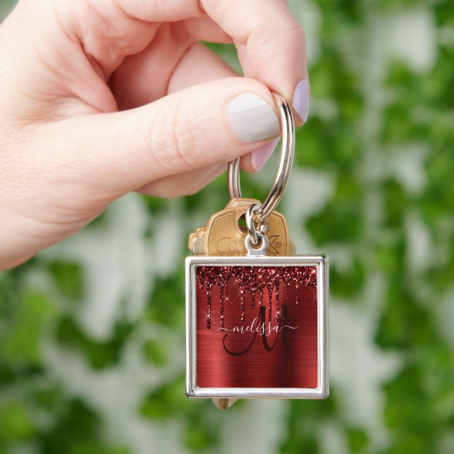 Porte-clés Monogramme en métal brosse à Parties scintillant r (main)