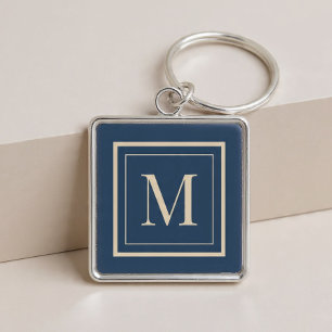 Porte-clés Monogramme encadré bleu personnalisé et vanille