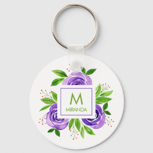 Porte-clés Monogramme et nom Floral Custom