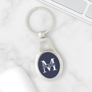 Porte-clés Monogramme et nom personnalisés bleu marine