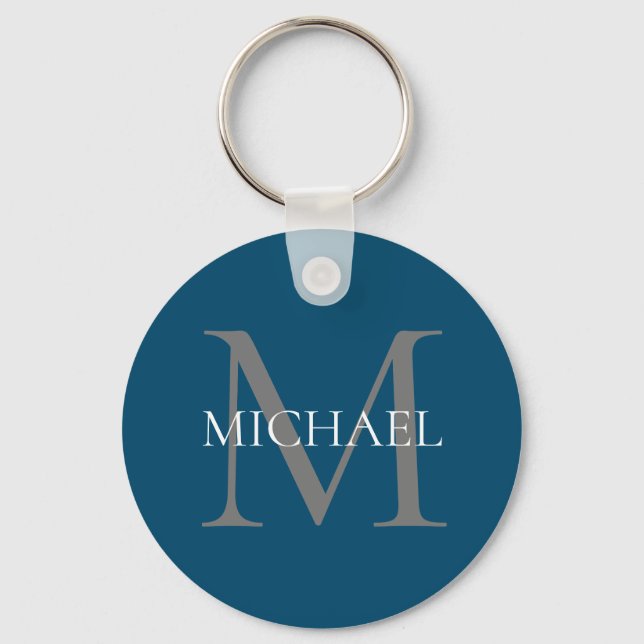 Porte-clés Monogramme et nom personnalisés Ocean Blue (Recto)