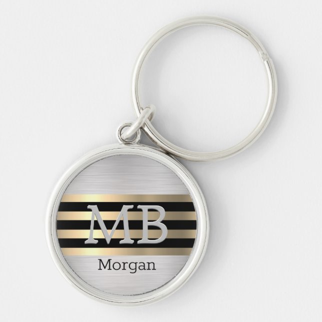 Porte-clés Monogramme et nom, Yel Gold brossé acier noir (Devant)