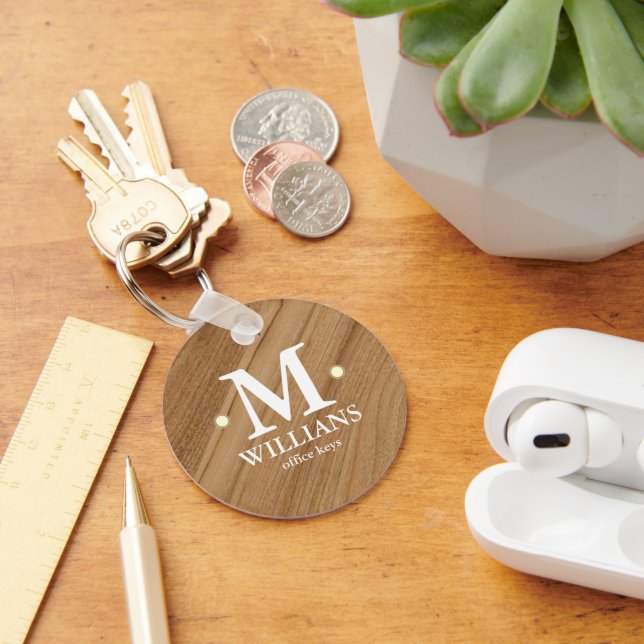 Porte-clés Monogramme familial personnalisé Bois rustique (Bureau)