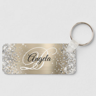 Porte-clés Monogramme fantaisie argent pailleté or feuille
