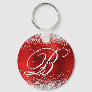 Porte-clés Monogramme fantaisie en feuille d'argent rouge