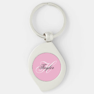 Porte-clés Monogramme fantaisie noir et blanc Rose