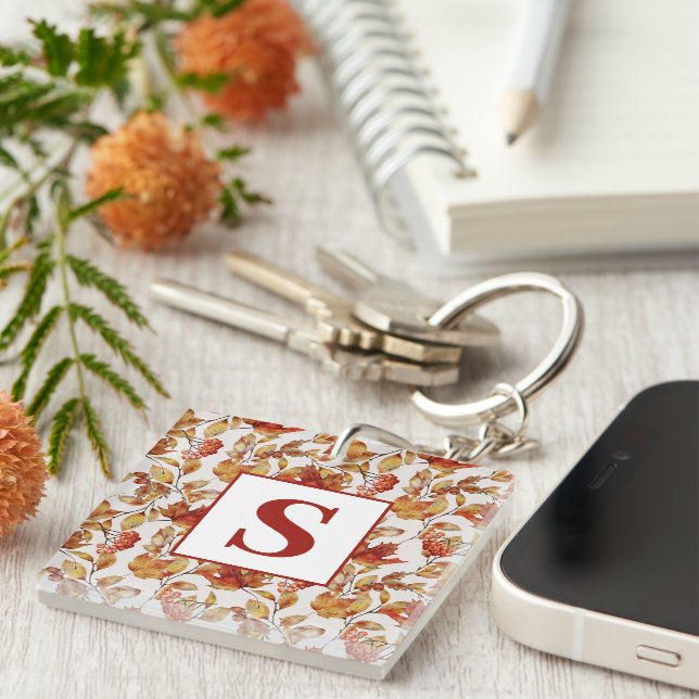 Porte-clés Monogramme Feuille rustique Automne (Devant Droit)