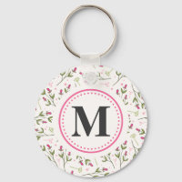 Monogramme Fleur sauvage rose et vert à longue tig