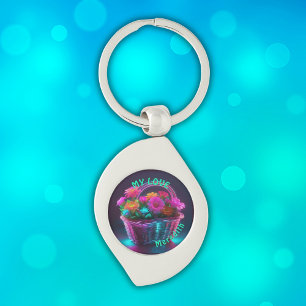 Porte-clés Monogramme Fleurs de couleurs vives dans un panier