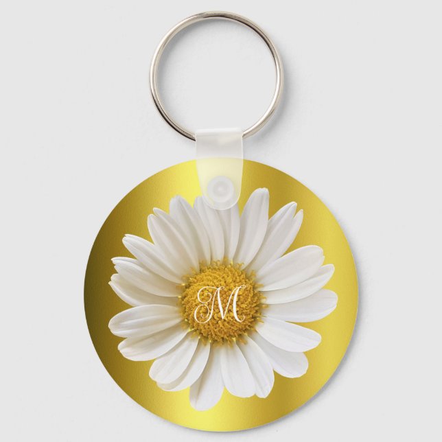 Porte-clés Monogramme floral blanc Faux Gold Daisy (Recto)