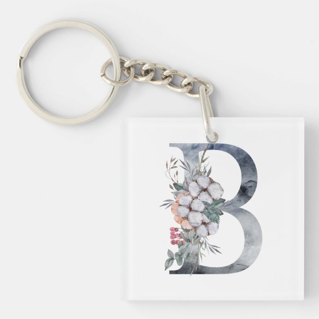 Porte-clés Monogramme floral bleu initial B (Devant)