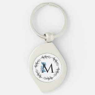 Porte-clés Monogramme Floral Bleu - Lettre M