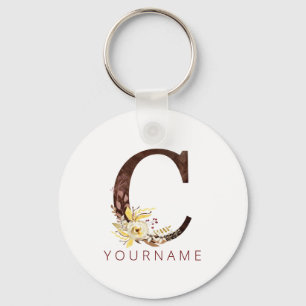 Porte-clés Monogramme floral C Riches feuillage d'automne