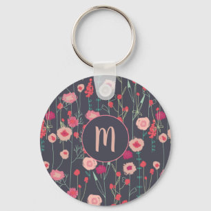 Porte-clés Monogramme floral foncé
