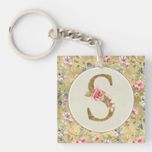 Porte-clés Monogramme floral personnalisé, de A à Z