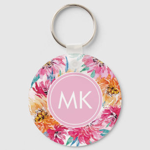 Porte-clés Monogramme floral rose