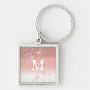 Porte-clés Monogramme floral rose simple
