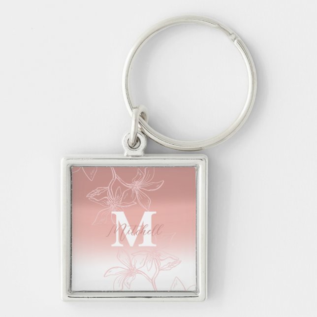 Porte-clés Monogramme floral rose simple (Devant)