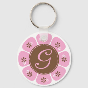 Porte-clés Monogramme G Brown et rose