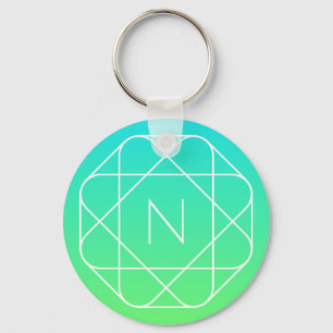 Porte-clés Monogramme géométrique cool   Ombre Vert bleu et c