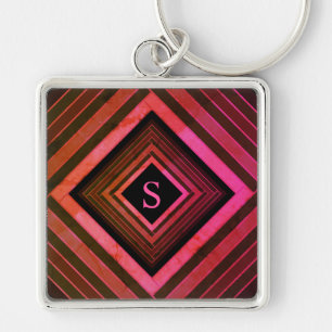 Porte-clés Monogramme géométrique rose rustique Carré moderne