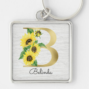 Porte-clés Monogramme Gold Sunflower Girl Floral initial B