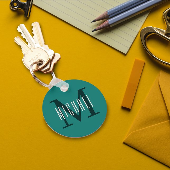 Porte-clés Monogramme gras initial et prénom Turquoise bleu (Créateur téléchargé)