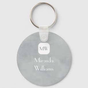 Porte-clés Monogramme gris simple et chic avec nom