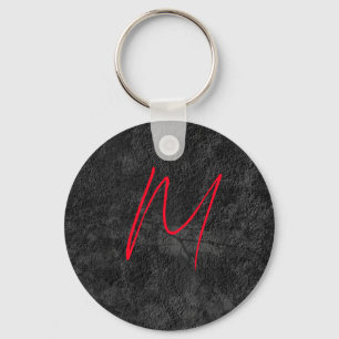Porte-clés monogramme gris unique nom rouge calligraphie init
