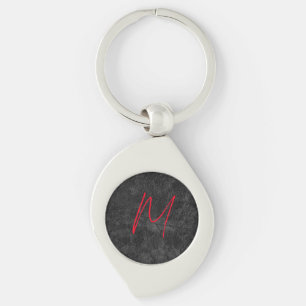 Porte-clés monogramme gris unique nom rouge calligraphie init