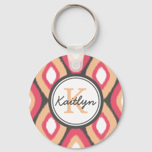 Porte-clés Monogramme Ikat Diamonds Motif gris rose