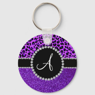 Porte-clés Monogramme indigo violet parties scintillant néon 